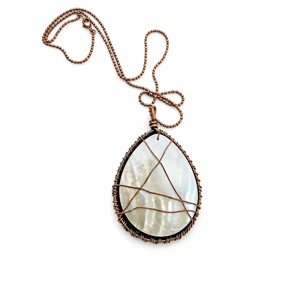 Vintage Tree of Life Wrapped Wire Abalone Pendant Necklace Beautiful